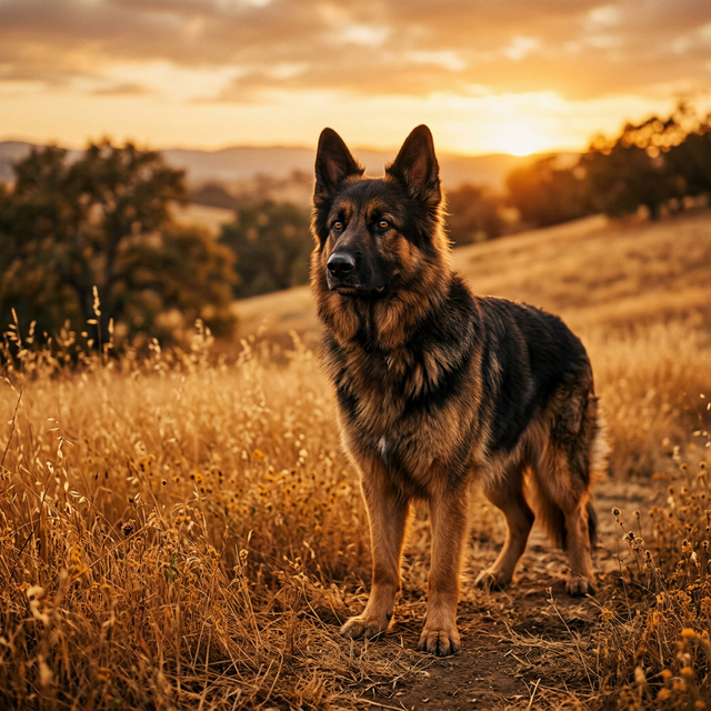 Noble German Shepherd Alsatian standing in a golden California field — Alsatian K9 Training