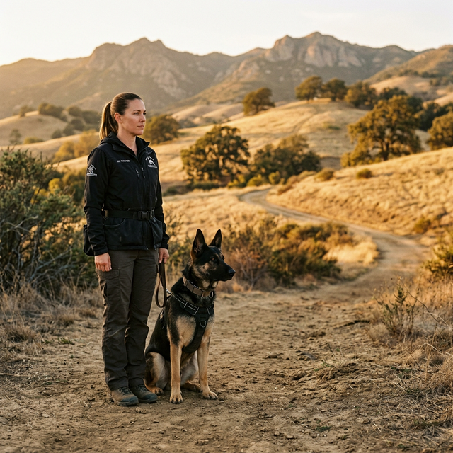 German Shepherd in professional obedience training session with K9 trainer California